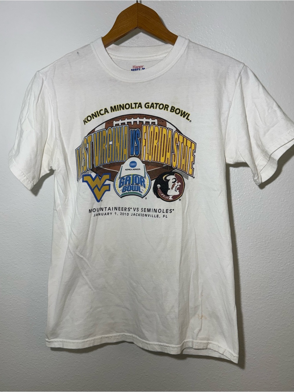 Y2K Konica Minolta Gator Bowl 2010 West Virginia vs Florida State Tee - White